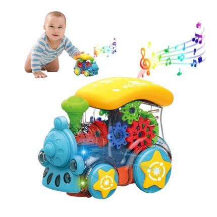 Baby Musical Toys Crawling Train: 6 8 12 Months Tummy Time Interactive Learning Development Crawl Toy with LED Light Up for Boys Girls Automatically Avoid Obstacles