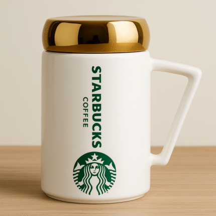 Elegant Starbucks Ceramic Mug with Golden Lid